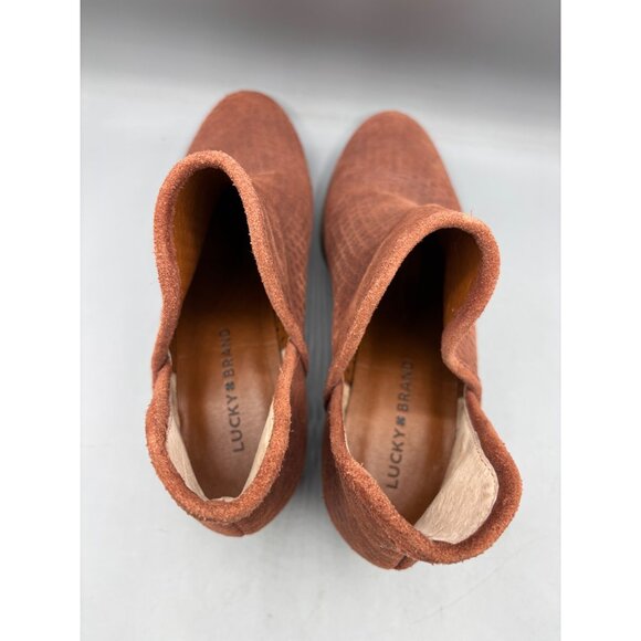 Lucky Brand Womens Booties 8 Baley Cedar‎ Oiled Suede Perforated - Picture 4 of 7